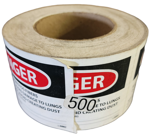 Roll of 500 Hazard Warning Paper Labels - Danger Contains Asbestos w/Generator
