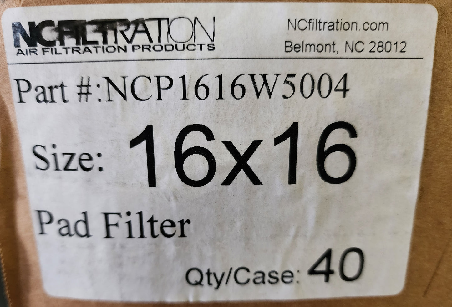 NC Filtration 16x16 High-Quality Pad Filter Air Solutions For 600 Negative Air units