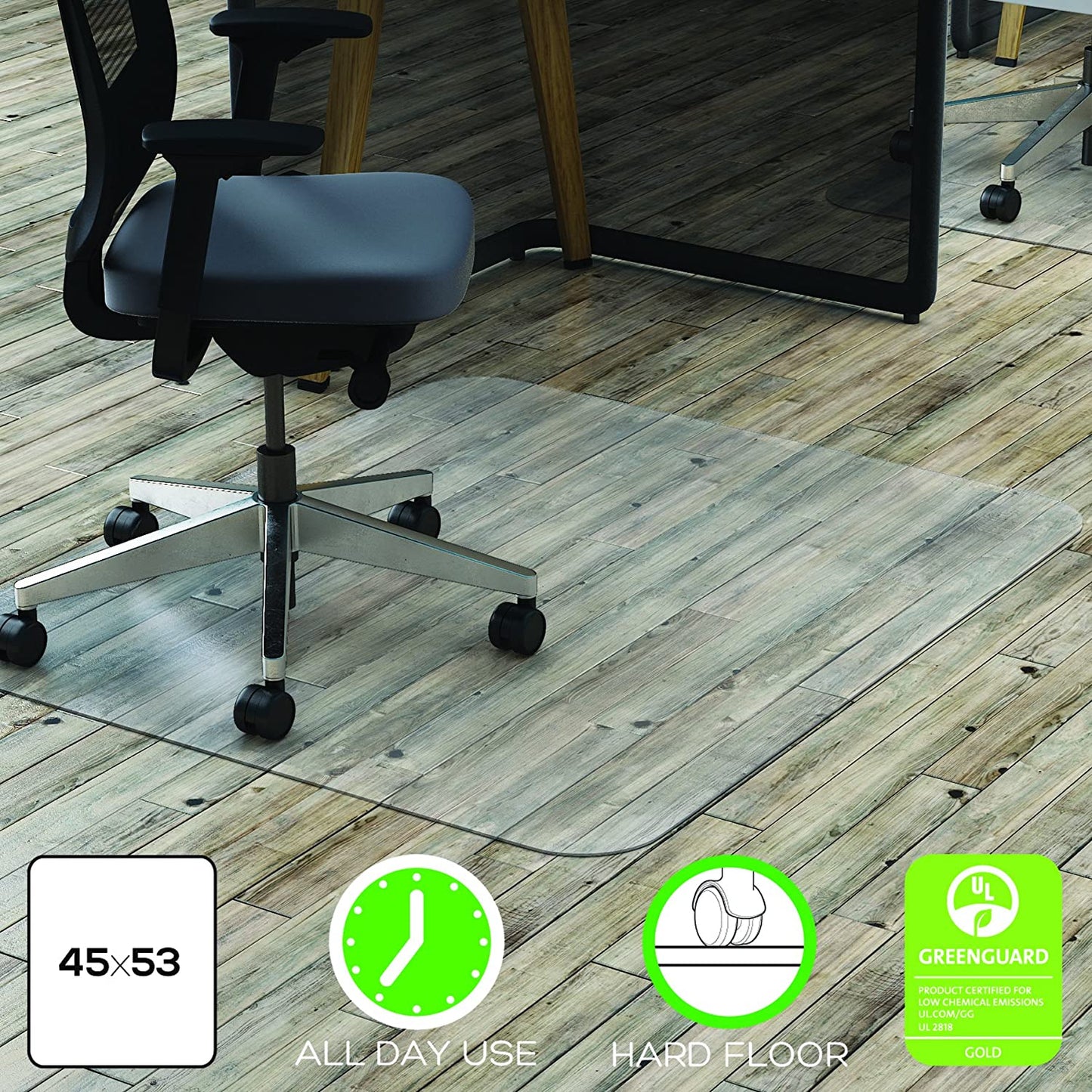 Deflecto Polycarbonate Hardfloor EconoMat Clear Chair Mat, Hard Floor Use, Rectangle, Straight Edge, 45" x 53", Clear CM21242PCCOM