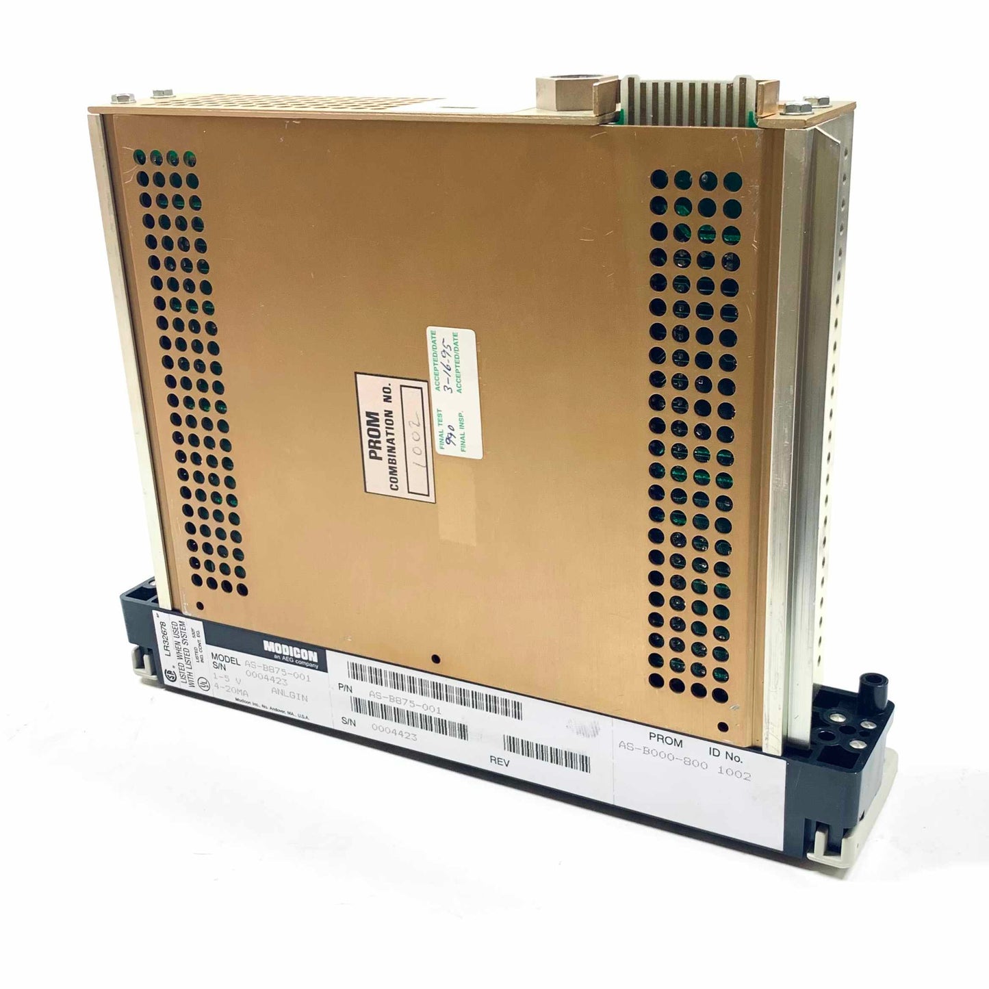 Modicon AS-B875-001 8-channel analog input module sealed in plastic without original box, for use with Modicon PLC systems.