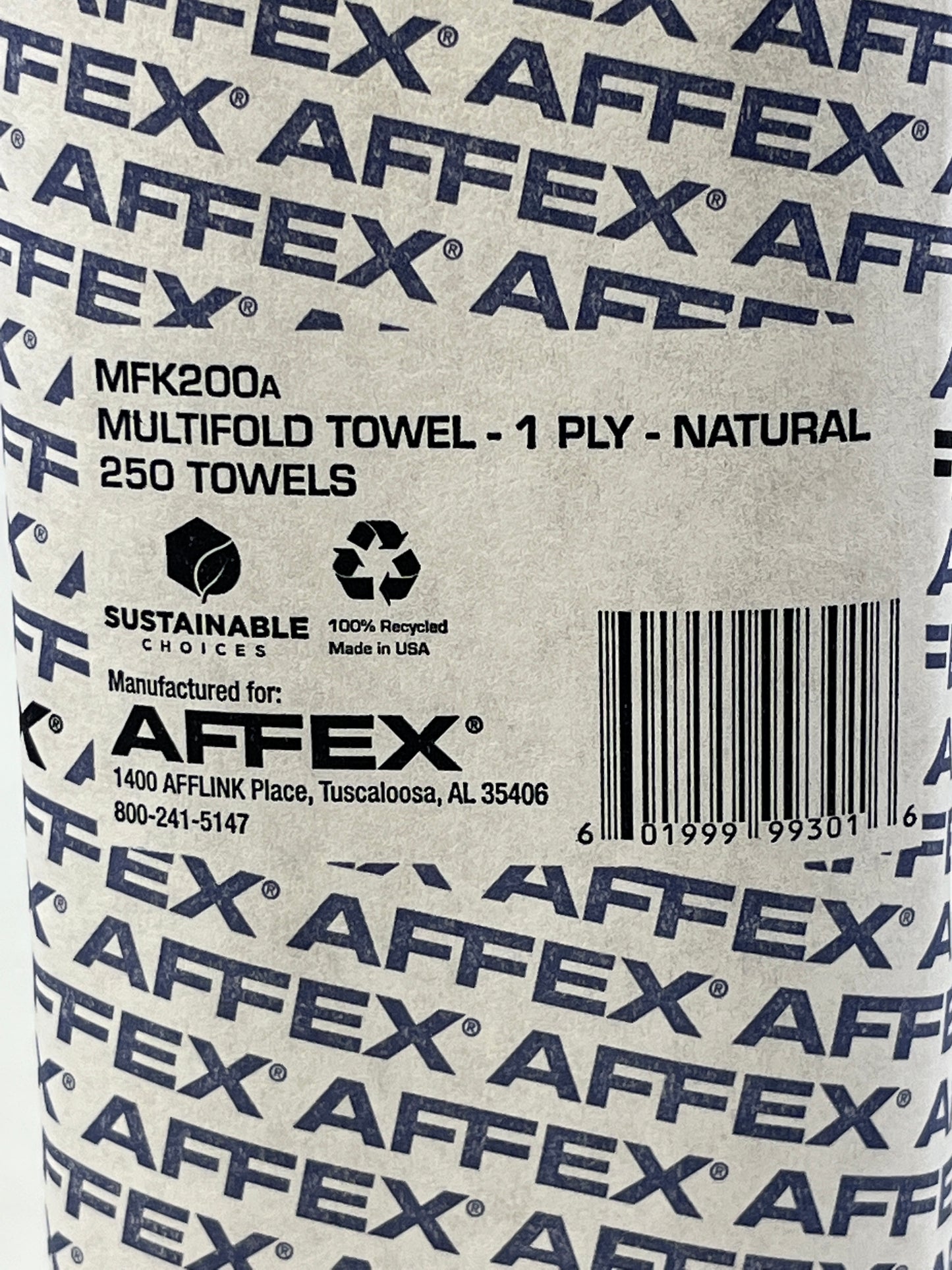 Affex Multi-Fold Towel - 9.125" x 9.50", Natural Embossed, 250 Ct, 16/Case
