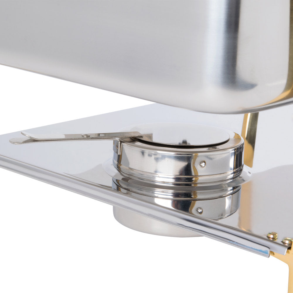 Vollrath 9 Qt. Classic Brass Trim Chafer Full Size Electric 120V-Receptacle on Long Side 46040
