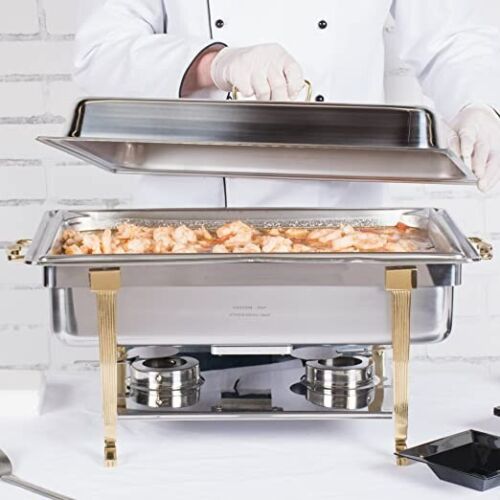 Vollrath 9 Qt. Classic Brass Trim Chafer Full Size Electric 120V-Receptacle on Long Side 46040