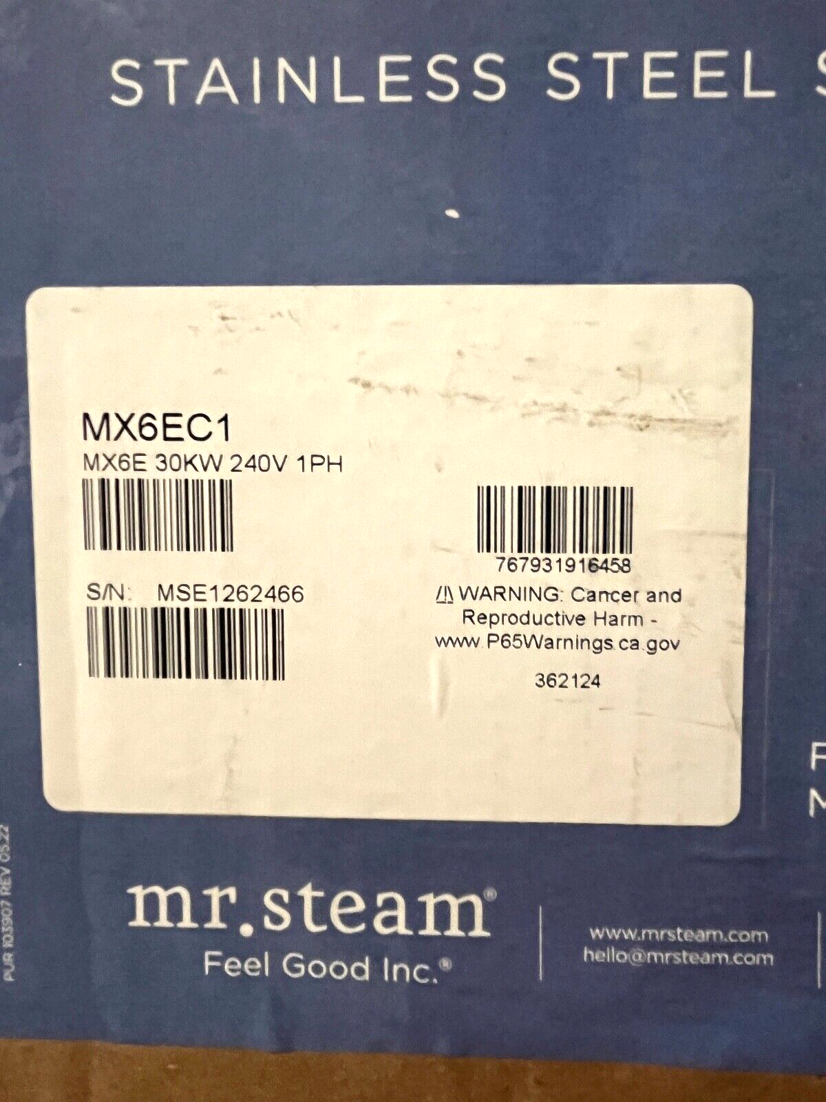 Mr Steam MX6EC1 Max Steam Generator 30kW Standard Steam 240V/1PH NIB