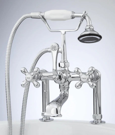 Signature Hardware Deck-Mount Telephone Faucet with Cross Handles & 6" Deck Couplers
