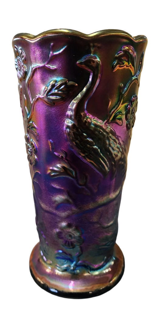 Fenton Carnival Glass Peacock Vase – A Timeless Work of Art