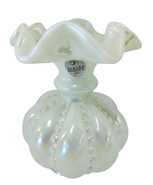 Fenton Sea Green Satin Opalescent Beaded Melon Vase – A Timeless Collectible