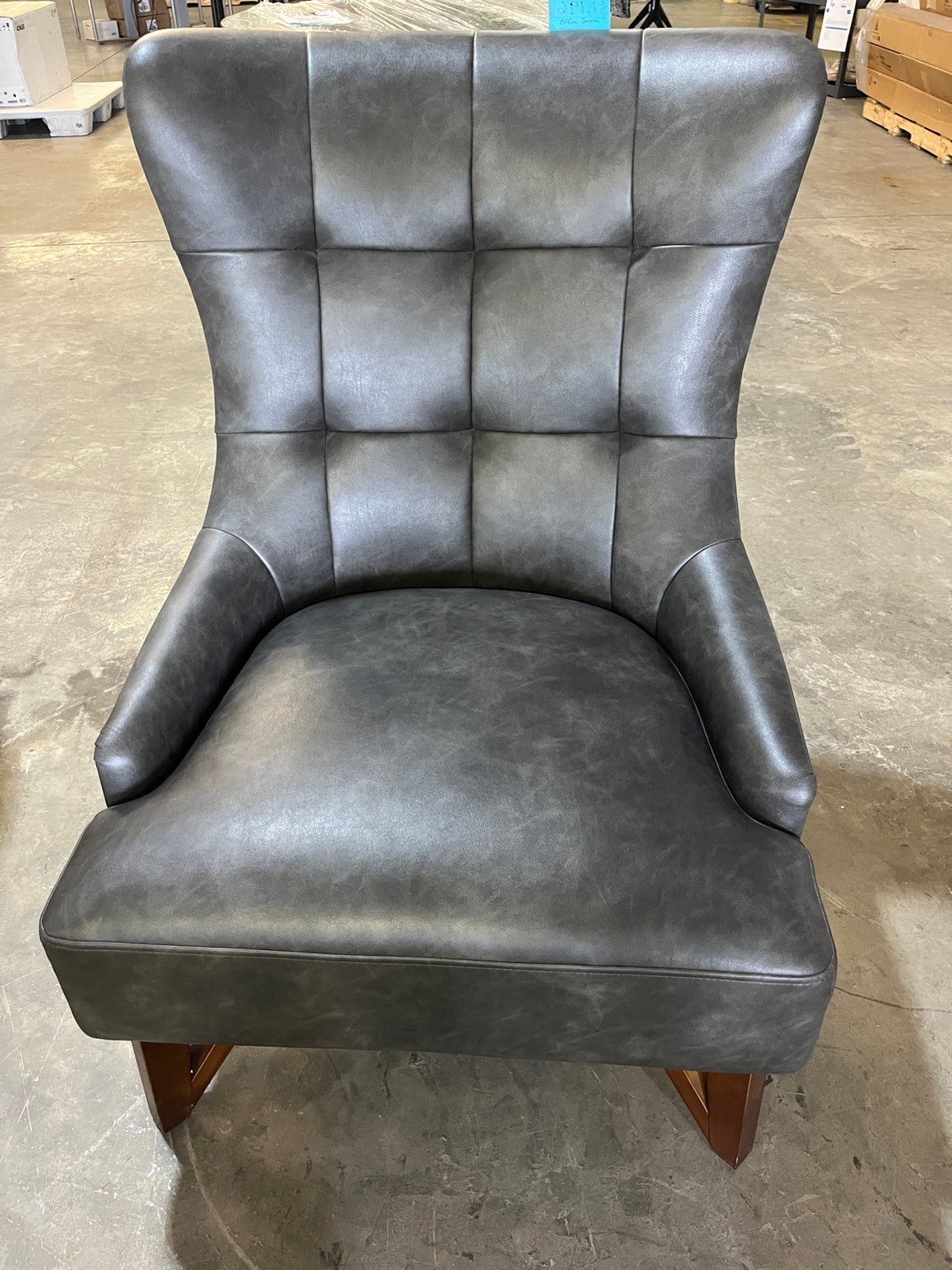 OfficeSource Remington Gray Leather Wingback Lounge Chair — New — photo 1