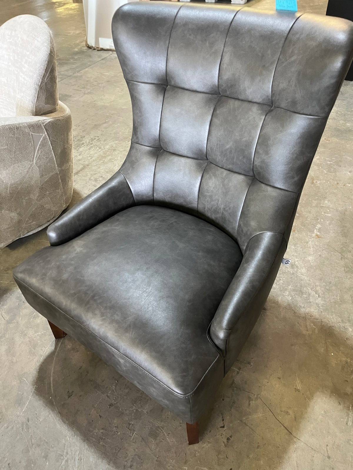 OfficeSource Remington Gray Leather Wingback Lounge Chair — New — photo 2