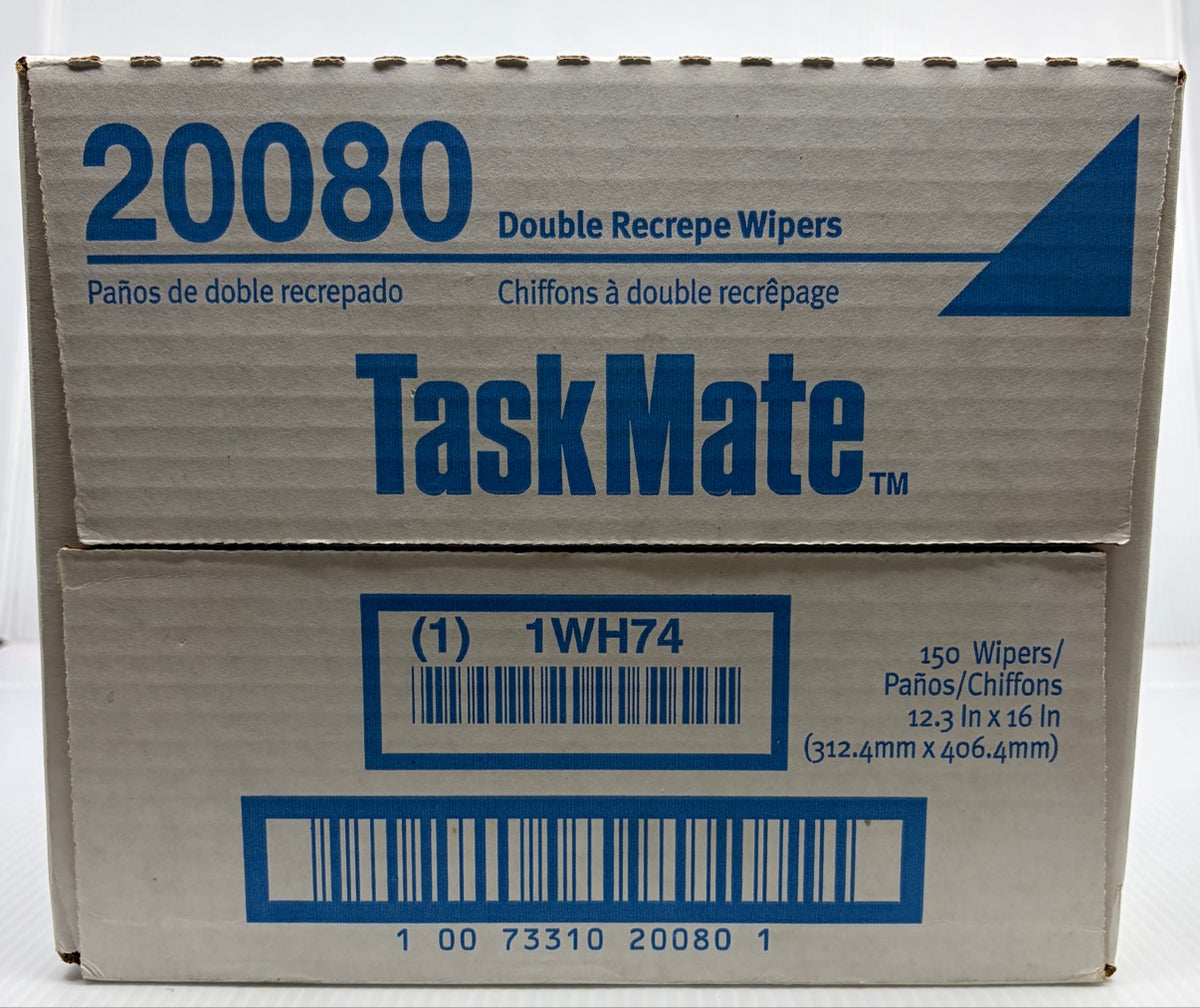 TaskMate 20080 box end - 150 wipers, 12.3 in x 16 in size, Grainger 1WH74 label and GTIN barcode