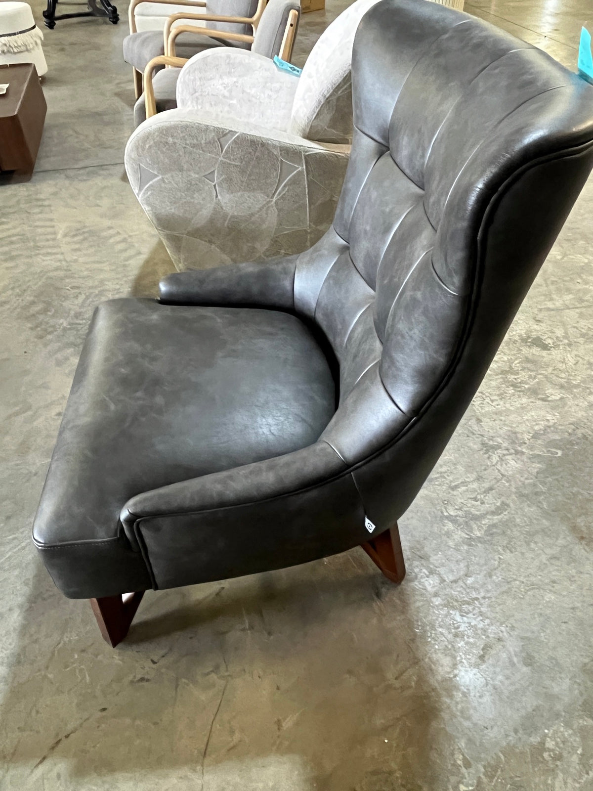 OfficeSource Remington Gray Leather Wingback Lounge Chair — New — photo 3