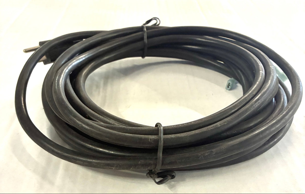 Side view of coiled heavy-duty black replacement power cord