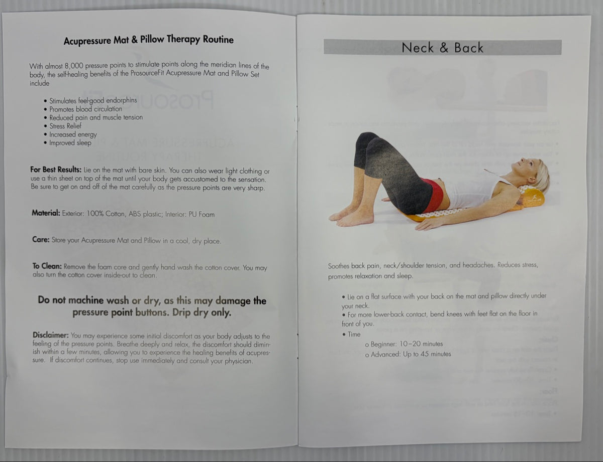 Therapy routine booklet benefits, materials and care instructions - 100% cotton, ABS plastic, PU foam