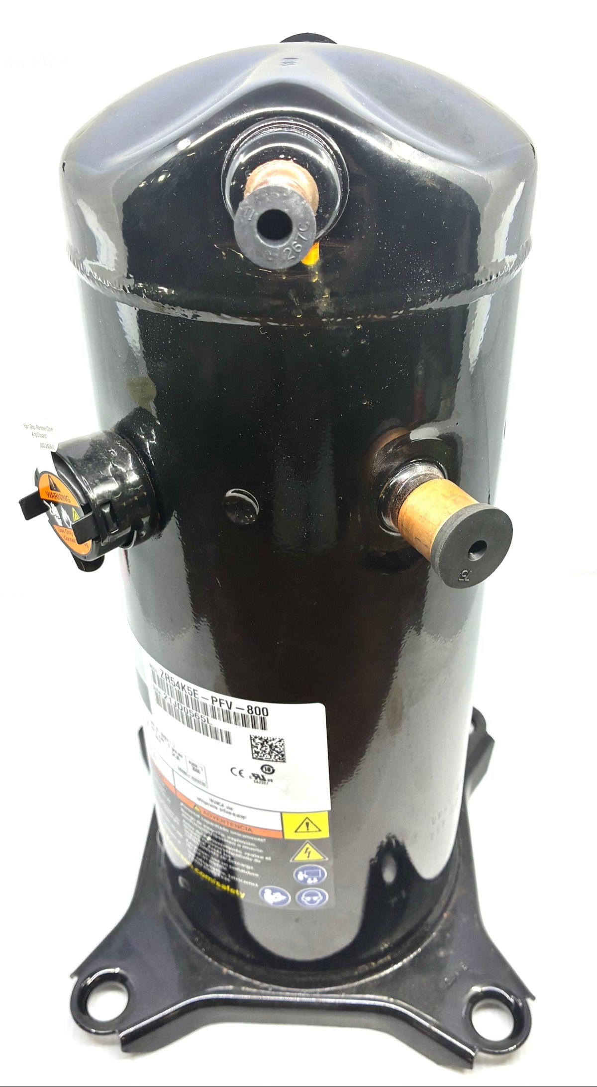 Top view of Copeland ZR54K5E-PFV-800 compressor showing suction stub with cap