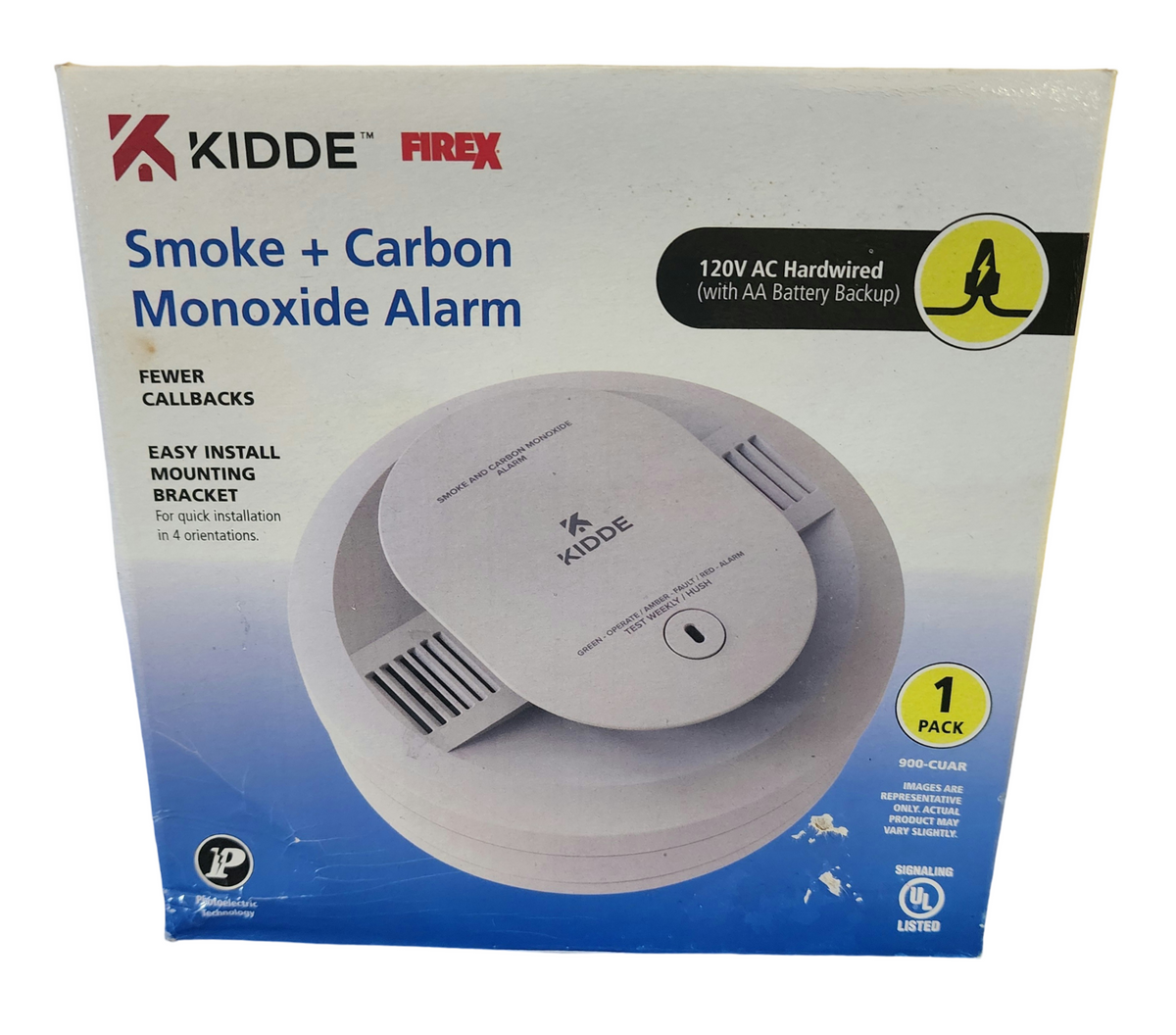 Kidde Hardwired Smoke Detector – 120V AC With 9V Battery Backup, Interconnectable, Hush Feature, UL Certified