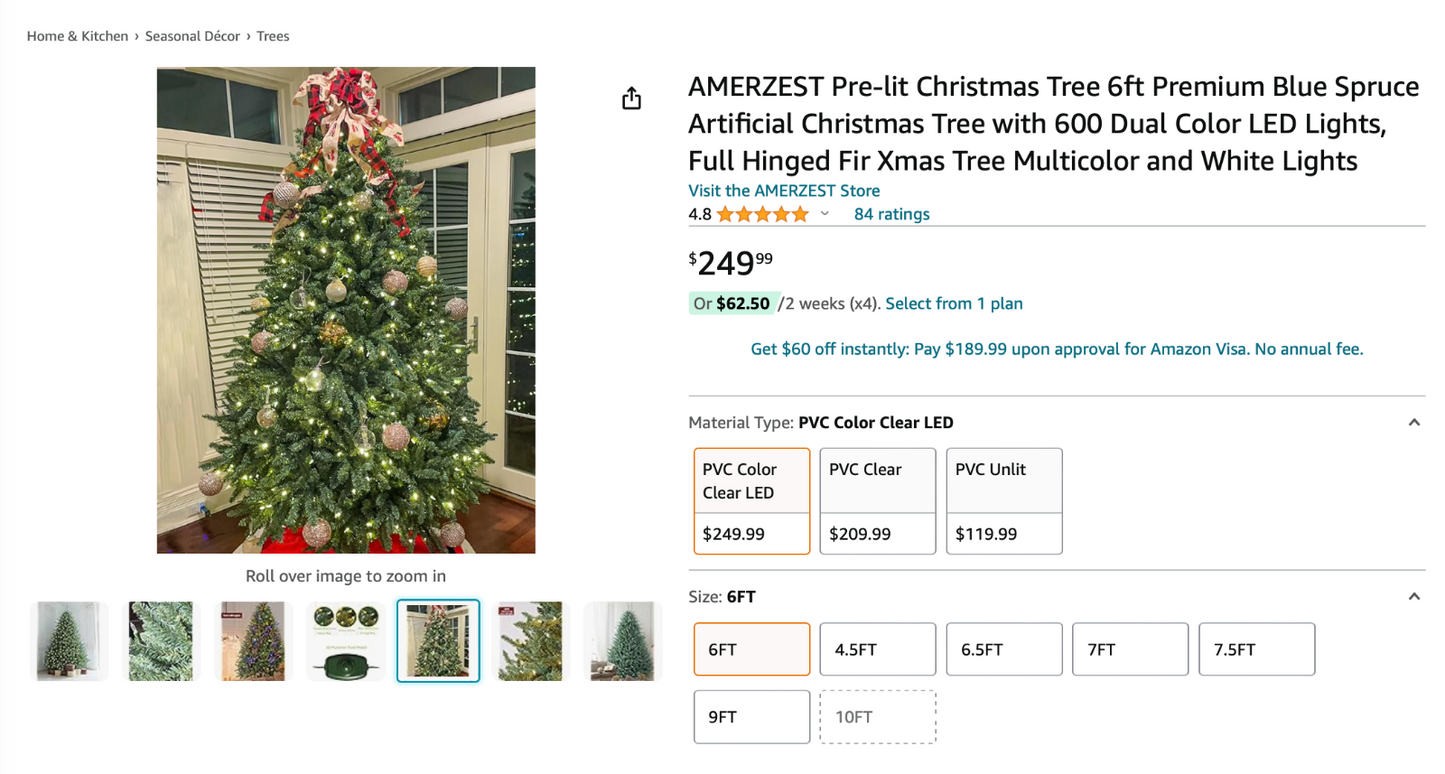 6 Ft Pre-Lit Blue Fir Artificial Christmas Tree – 600 Multi Color LED Holiday Lights