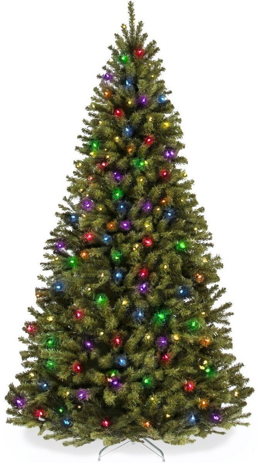 6 Ft Pre-Lit Blue Fir Artificial Christmas Tree – 600 Multi Color LED Holiday Lights