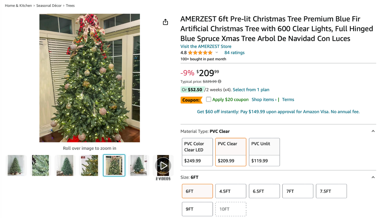 6 Ft Pre-Lit Blue Fir Artificial Christmas Tree – 600 Warm White LED Holiday Lights