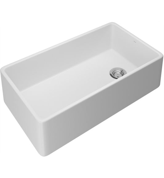 Rohl AL3620AF100 Allia 36 Inch Fireclay Single Bowl Flat Apron Front Kitchen Sink, White