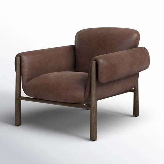 Brown Birch Lane Dabria Genuine Leather Armchair – Wrapped Arms, Sleek Modern Style
