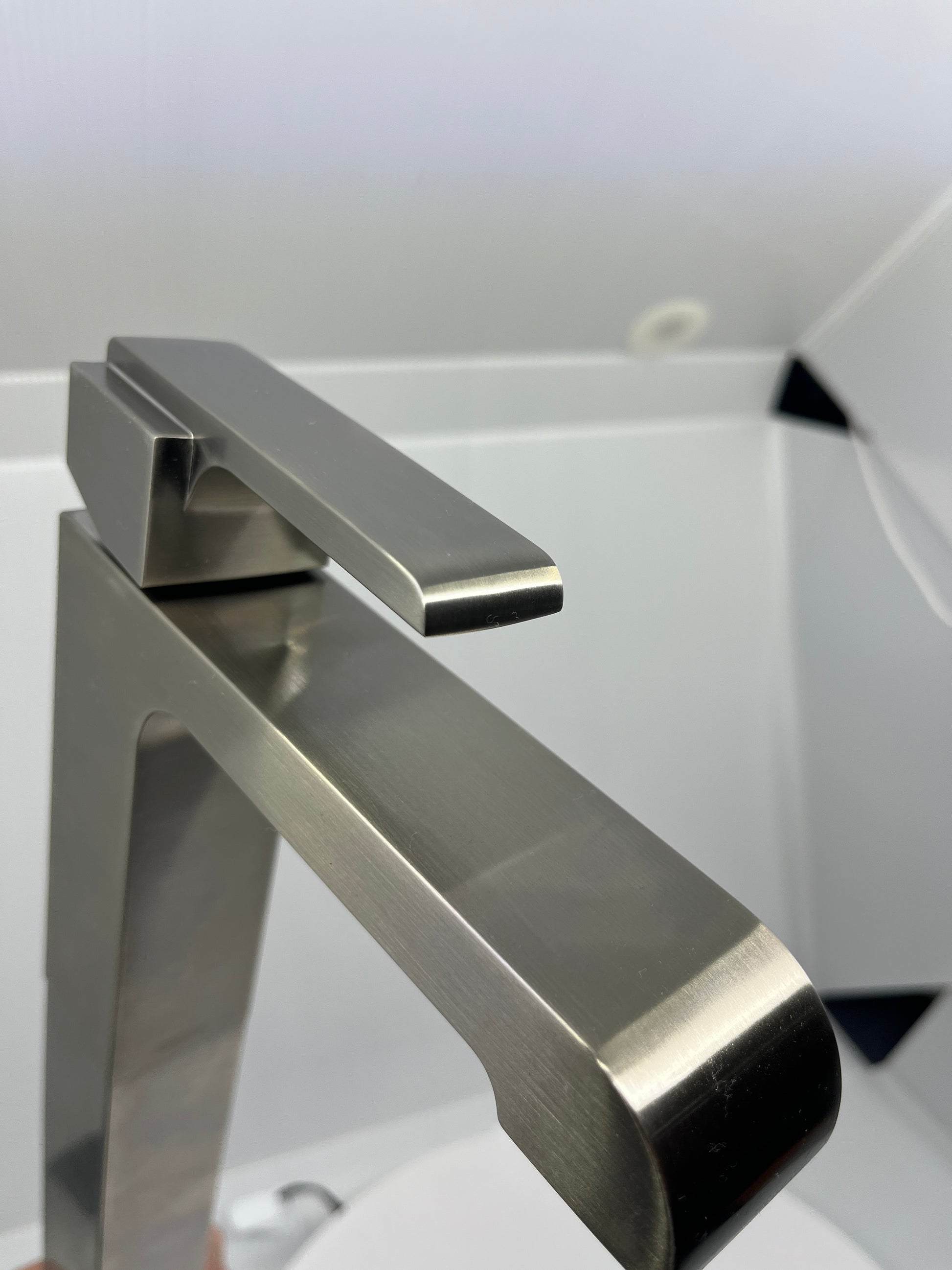 Close-up top view of a Delta Faucet Ara Single Handle Vessel Bathroom Faucet In Stainless 767LF-SS.