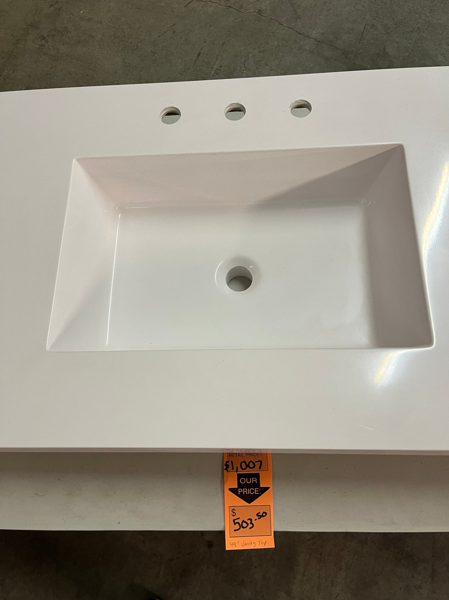 49" Lavante Cultured Marble Vessel Vanity Top w/ Rectangular Bowl-TOPR49LA, White