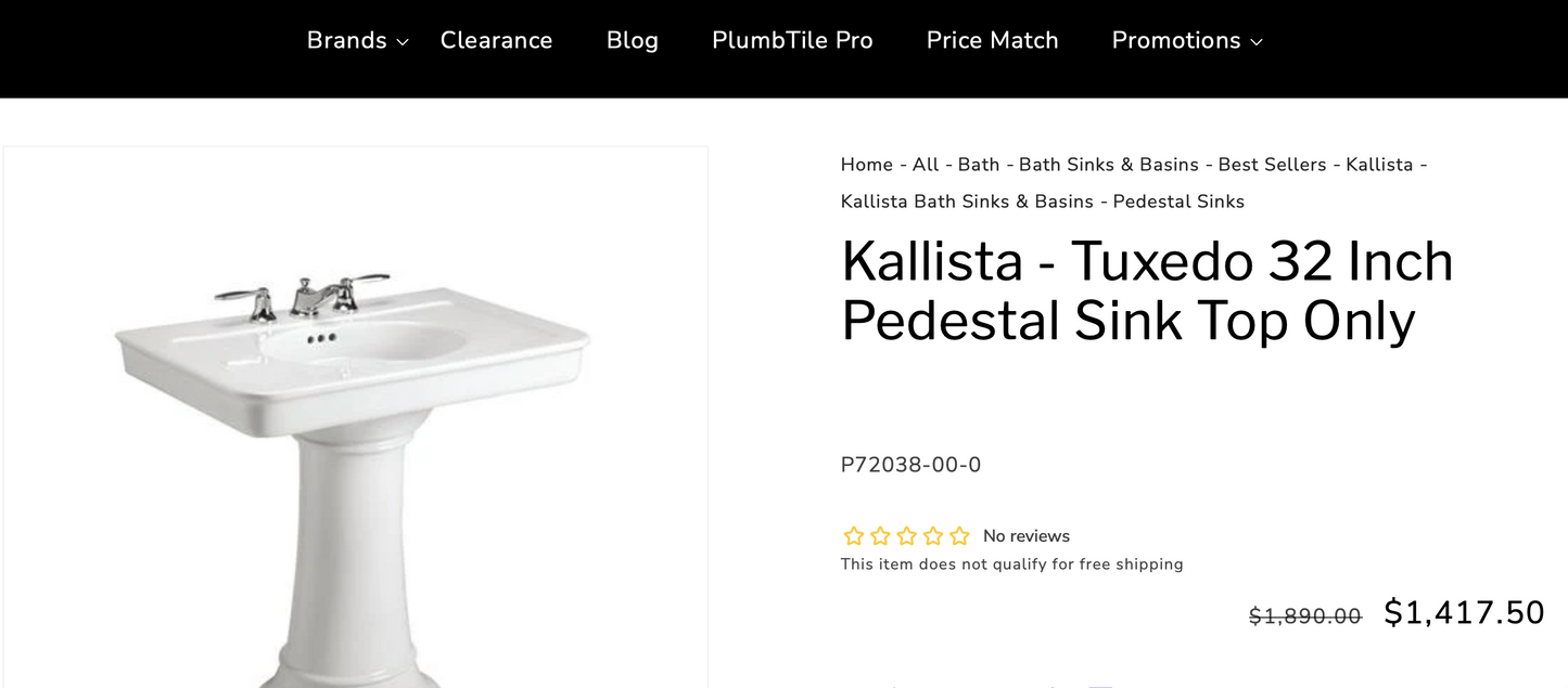 Kallista P72038-00 Tuxedo 32" Pedestal Sink Top – White Vitreous China