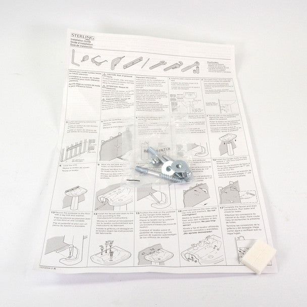 Instruction sheet with illustrations and mounting hardware on a white background.