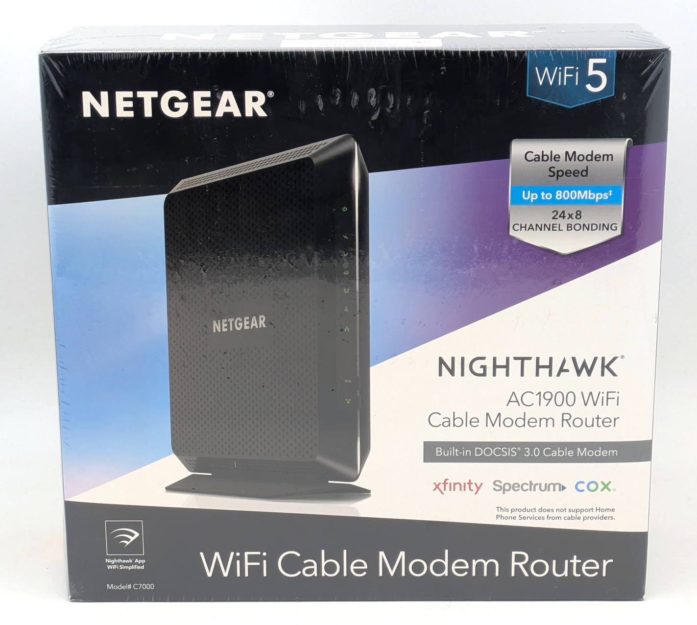 NETGEAR Nighthawk WiFi Cable Modem Router packaging on a white background