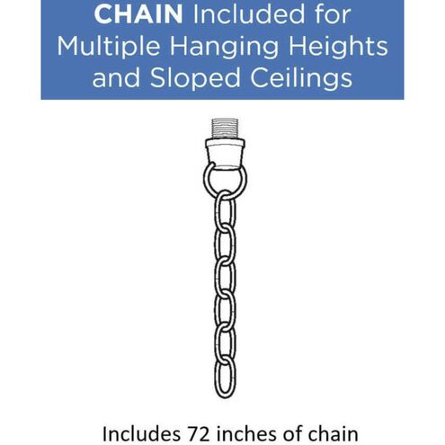 Chain included for multiple hanging heights and sloped ceilings with a diagram of the chain on a white background.