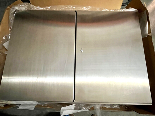 Exterior view of large industrial wall mount enclosure, measuring 42 inches in height, 60 inches in width, and 12 inches in depth.