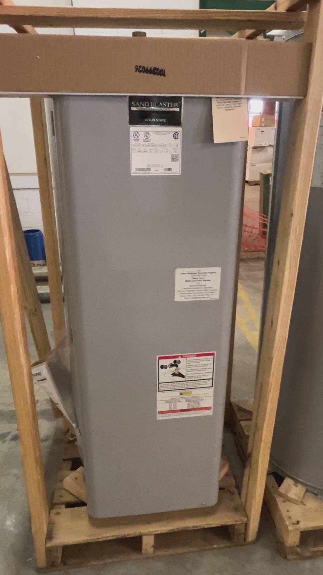 State Sandblaster 50-gallon electric water heater, model CSB-52-18-SFE 100, featuring an 18KW heating element, operating at 480V, suitable for commercial applications requiring reliable hot water supply