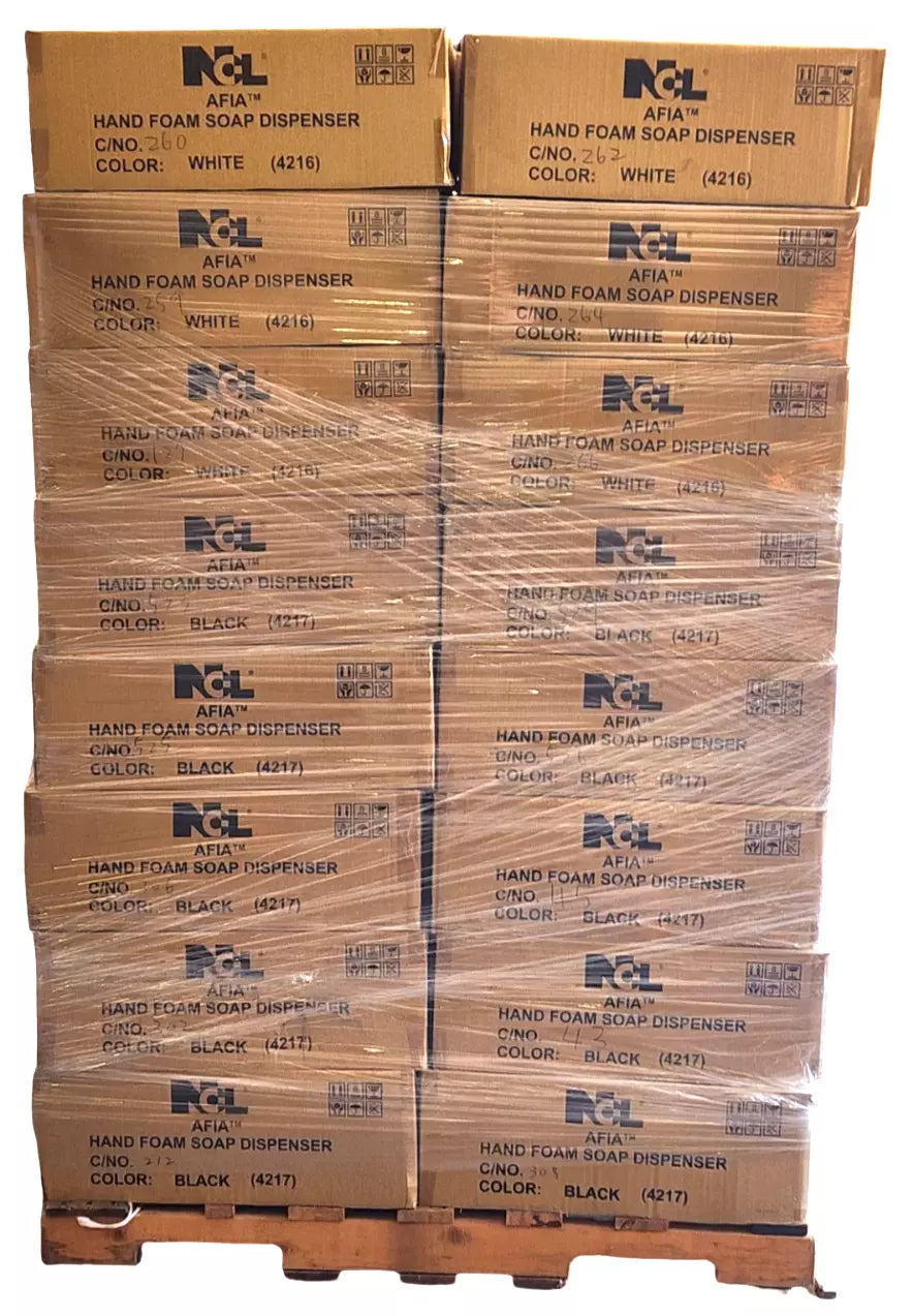300 PC Pallet NCL Afia Manual Foam Soap Dispensers Black & White – 25 Cases